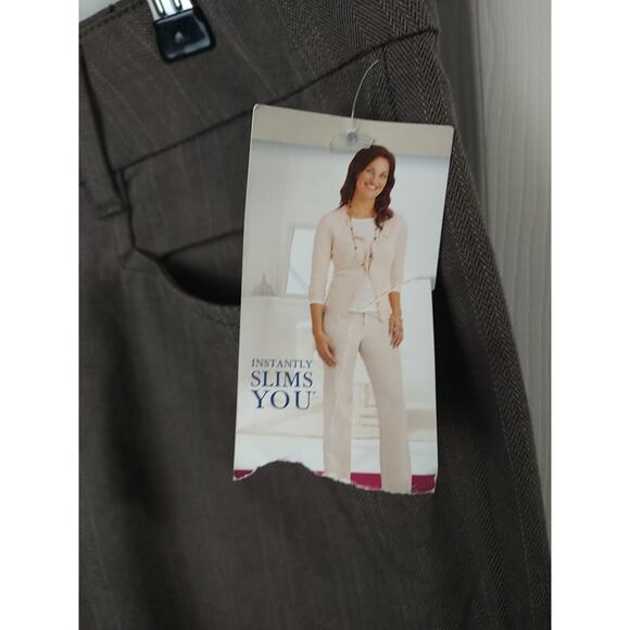 Riders By Lee Woman 14M Trouser Pants Brown Striped Pocket Straight - Picture 4 of 11